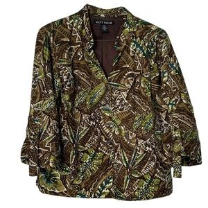 Scott Taylor Jacket Silk Brown & Green Tropical Leaves Cruise Hawaii  Size XL